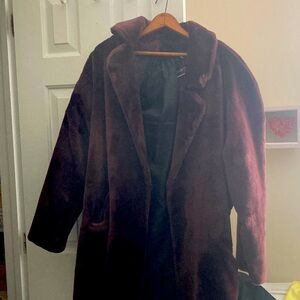 Plush Burgundy 3/4 Length Coat